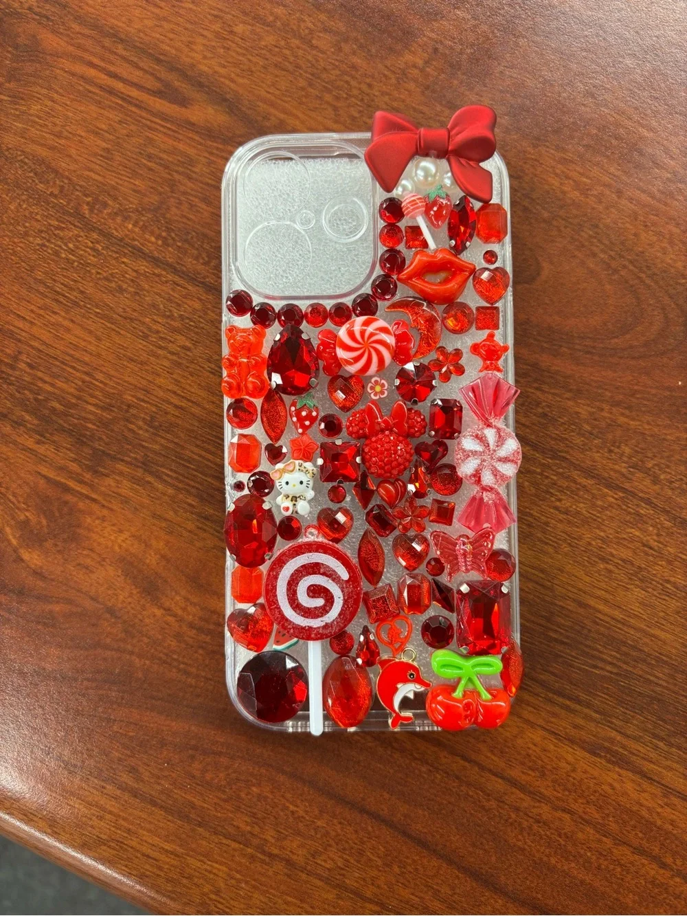 Apple Clear Phone Case with Lime Green Glitter Charms